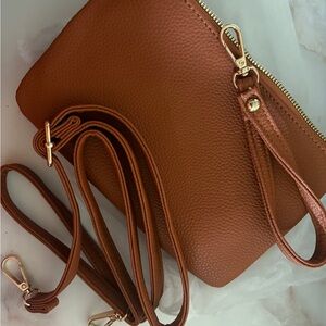 Triple ZIP RFID Brown Leather Crossbody Travel Bag